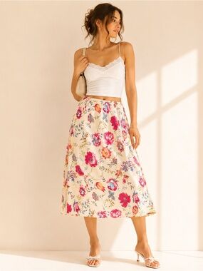 Y2K Vintage Floral Midi Skirt Cottagecore Prairie Romantic Fairy Sz 3X